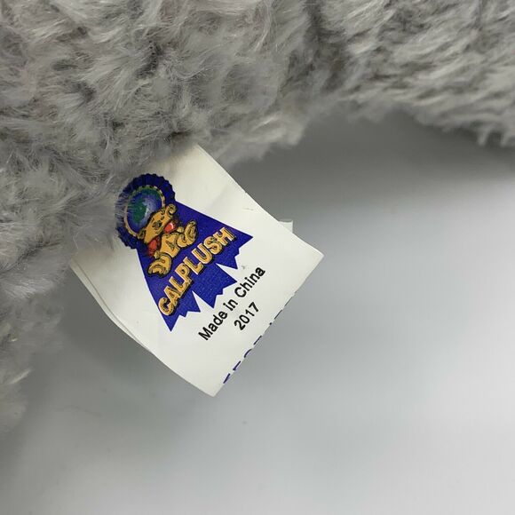 Calplush Gray Bear Plush Stuffed Bear Brown Gingham Bow Paw with Tag - Picture 7 of 8